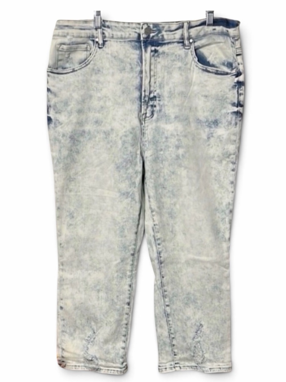 Risen Jeans Acid Wash Distressed Hem High Waist Crop Denim Jeans Size 2XL